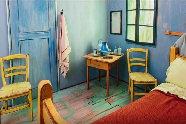 A Recreation of Van Gogh’s Bedroom in Arles Painting. Photograpth Courtesy of The Art Institute Chicago and Airbnb