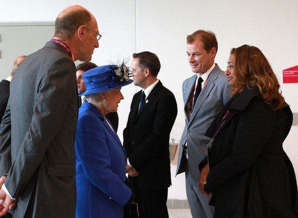 Queen Elizabeth II meets Dame Zaha Hadid, July 27 2012. Photograph Courtesy of Jan Kruger, Getty Images Europe.