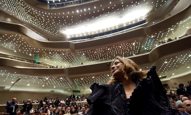 'Never failing to provoke or fascinate': Zaha Hadid in the auditorium of her Guangzhou opera house. Photograph Courtesy of Dan Chung for the Observer.