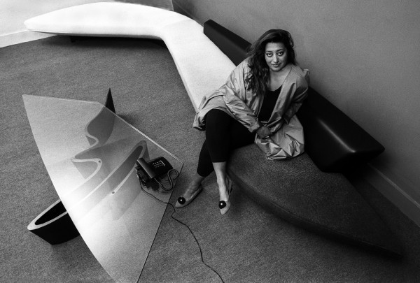 Zaha Hadid in her London office, circa 1985. Photograph Courtesy of Christopher Pillitz, Getty Images.