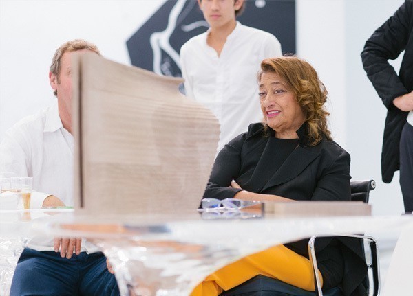 Zaha Hadid Reviewing the Finished Product at her London office. Photograph Courtesy of Dan Medhurst.